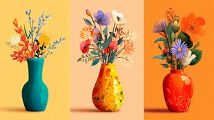 多彩花瓶中的缤纷花卉