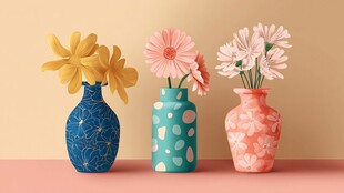 多彩花瓶插着美丽花朵