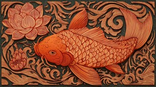 木雕锦鲤莲花精美图案