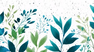 清新蓝绿植物水彩图案