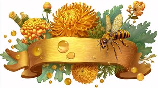 金色花卉蜜蜂装饰插画