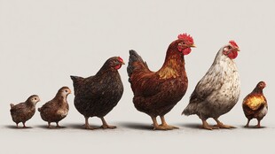 一排大小各异的美丽家禽