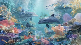 梦幻海底世界的海豚嬉戏