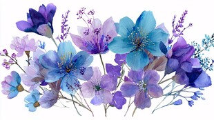 梦幻蓝紫色花卉水彩插画