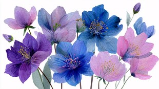 水彩绘梦幻多彩花卉