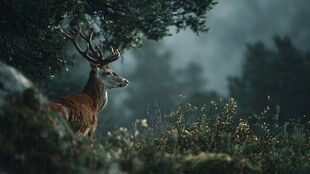 森林中伫立的优雅雄鹿