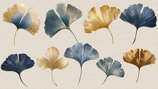 多彩银杏叶插画图案展示