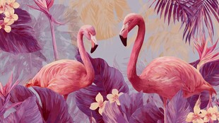 浪漫火烈鸟与热带植物