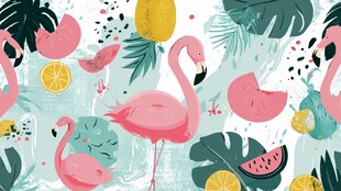 夏日火烈鸟水果植物图案