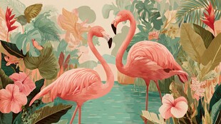 双火烈鸟的热带梦幻图景