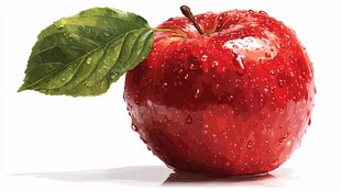 红苹果带叶水珠晶莹