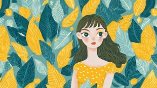 女孩置身斑斓叶丛中