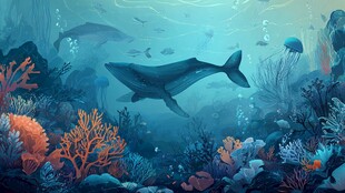 梦幻海底世界的鲸鱼与珊瑚