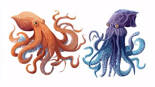 水彩风章鱼插画