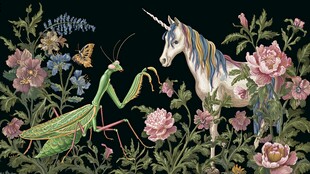 独角兽与螳螂的奇幻花丛