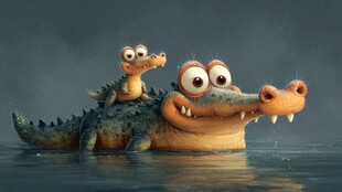 鳄鱼母子水中温馨一刻