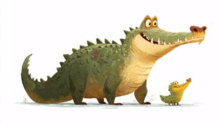 大鳄鱼与小鳄鱼的温馨画面