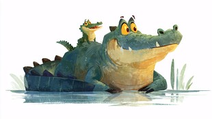 鳄鱼母子水中温馨画面