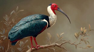 朱鹮栖息枝头的优雅瞬间