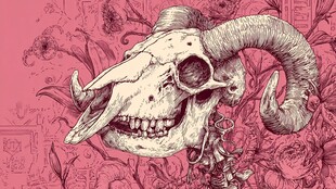 羊头骨插画 复古花卉背景