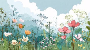 春日烂漫野花盛开的原野