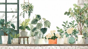 窗边绿植盆栽清新景致