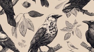 复古风鸟类与枝叶图案