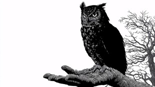 猫头鹰立于枯树枝头