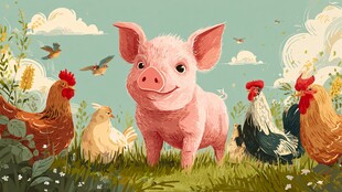 小猪与鸡群的田园时光