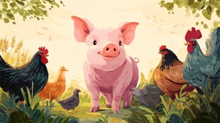 小猪与鸡群的田园生活