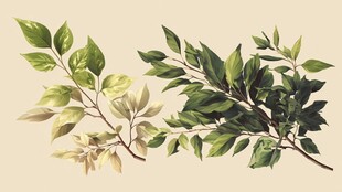 手绘清新植物枝叶插画