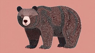 棕底拼贴风站立熊插画