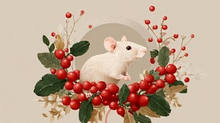 白鼠栖于红果绿叶间