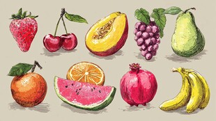 手绘多彩水果集合