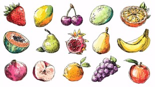 多彩手绘水果集合