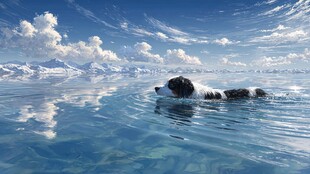 水中畅游的黑白狗狗