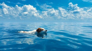 海面上游泳的可爱狗狗