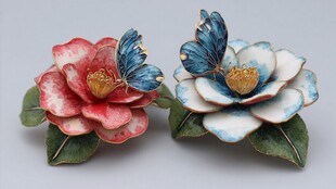 蝶栖花卉珐琅精致饰品