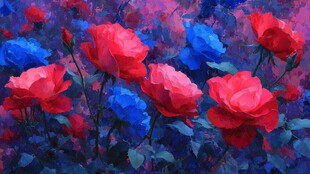 梦幻红蓝玫瑰丛