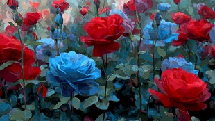 梦幻红蓝玫瑰绽放美景