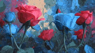 梦幻红蓝玫瑰油画风花卉