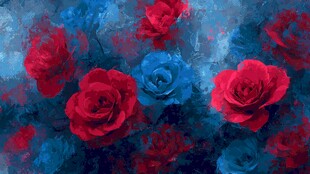红蓝玫瑰梦幻艺术画作