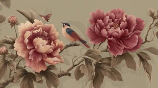 牡丹枝头鸟 中式花鸟画