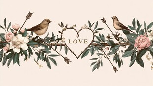 花鸟绘就浪漫爱心图案