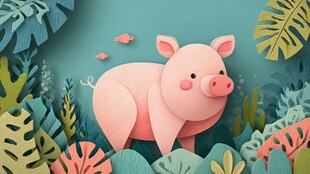 丛林中的可爱粉色小猪