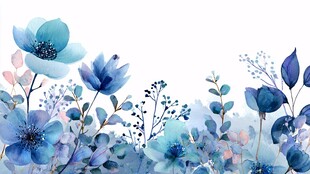 蓝色水彩花卉边框图案