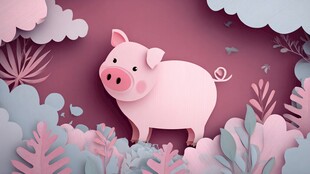 粉色小猪置身梦幻植物间