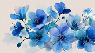 蓝色水彩花卉精美画面