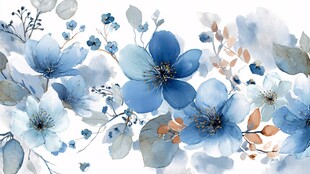 蓝调花卉水彩画背景图