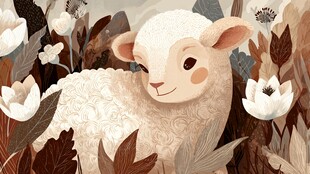 花丛中的可爱小羊羔